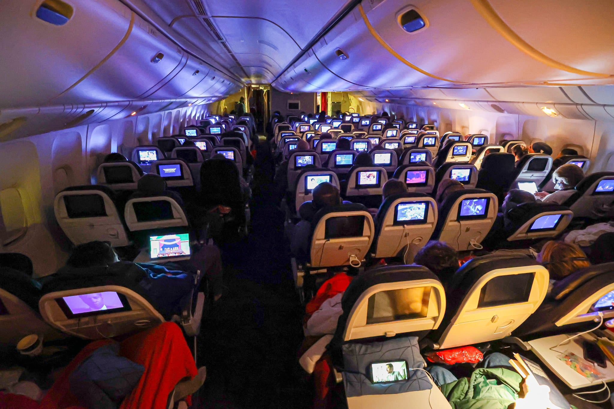 Air France Economy class cabin interior on a Boeing 777