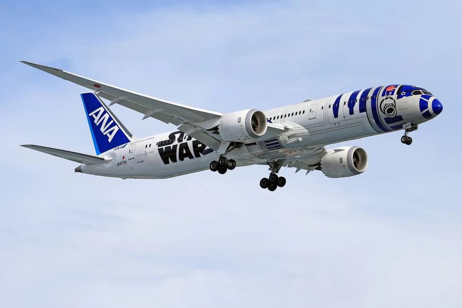 ANA Boeing 787-9 Dreamliner aircraft exterior R2-D2 livery at Taipei Songshan Airport